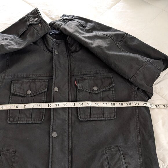 LEVIS Jacket Men's S Black Denim Trucker Mock Neck Snap Pockets Casual Biker - Picture 9 of 14